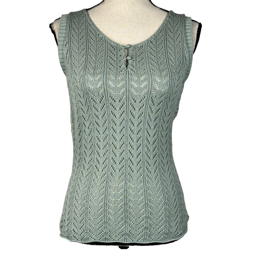Calvin Klein Jeans Large Top Crochet Sleeveless Semi-Sheer Stretch Round Neck
